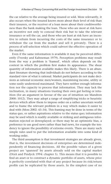 Risk and Foreign Direct Investment - Index of