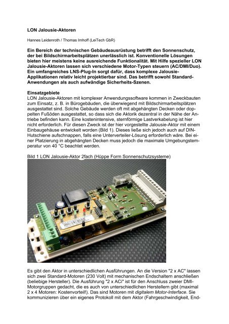 LON Jalousie-Aktoren Ein Bereich der technischen ... - LeiTech GbR