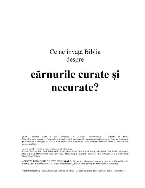 cărnurile curate şi necurate? - United Church of God