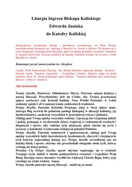 Liturgia Ingresu Biskupa Kaliskiego Edwarda Janiaka do Katedry