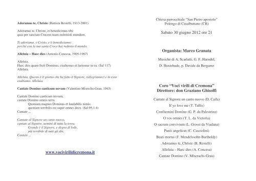 Programma concerto Polengo - Voci Virili di Cremona