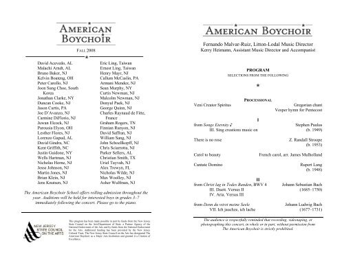 Fall Tour Program 08 - The American Boychoir School