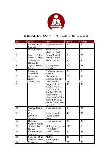 Subasta 69 – 14 febrero 2008 - El Remate