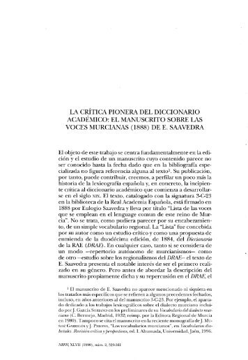 la crítica pionera del diccionario académico: el manuscrito sobre las ...