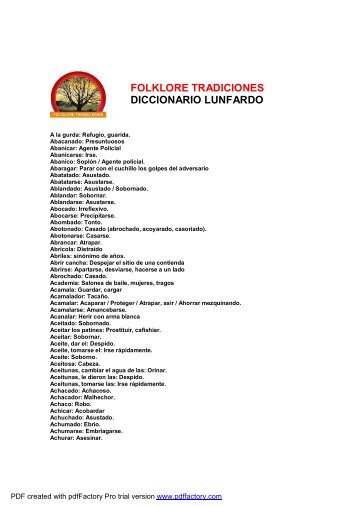 Diccionario de Lunfardo - Folklore Tradiciones