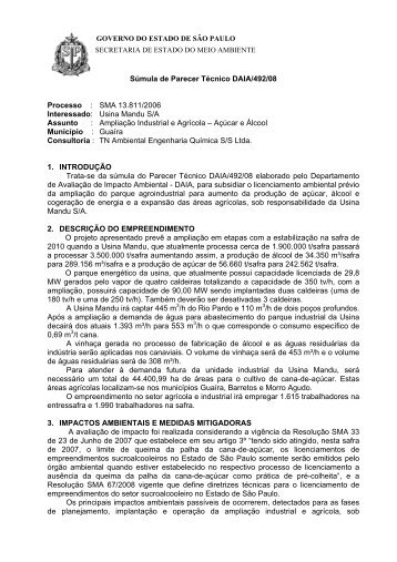 Súmula de Parecer Técnico CPRN/DAIA /2008 - Secretaria do Meio ...