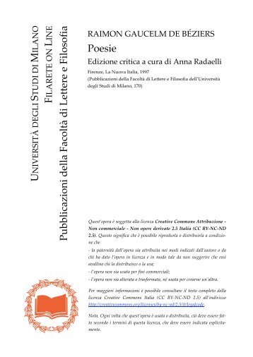 U S M F L Pubblicazioni della Facoltà di Lettere e Filosofia Poesie