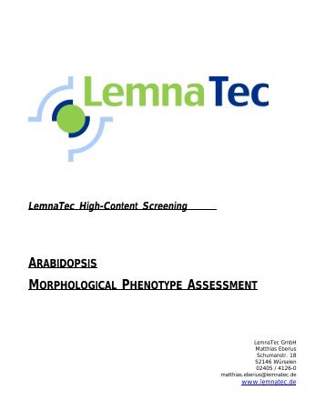 High throughput Arabidopsis Phenotyping - LemnaTec