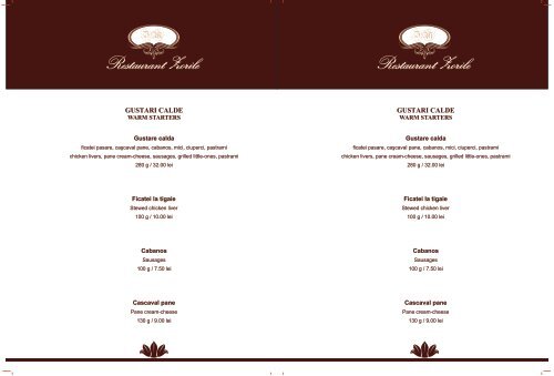 Zorile Meniu Mancare Pregatit Tipar Restaurant Zorile