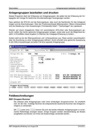 Anlagengruppen bearbeiten und drucken