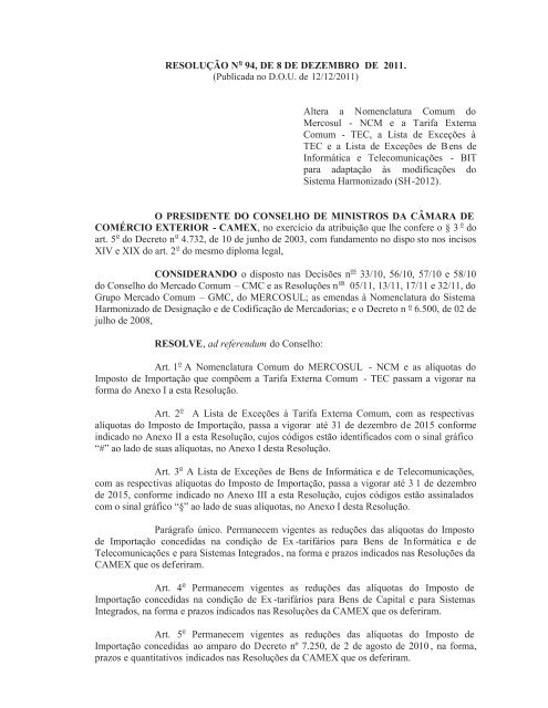 Resolução nº 94, Altera a Nomenclatura Comum do Mercosul - Udop