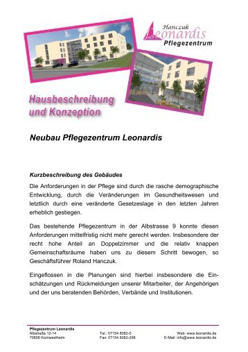 Hausbeschreibung und Konzeption des Leonardis Pflegezentrums