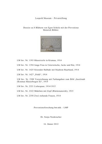 Dossier: Egon Schiele, 8 Blätter mit der Provenienz Heinrich Böhler