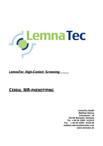 Cereal NIR/SWIR phenotyping - LemnaTec
