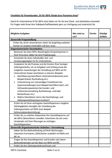 Checkliste für Firmenkunden - Leutkircher Bank