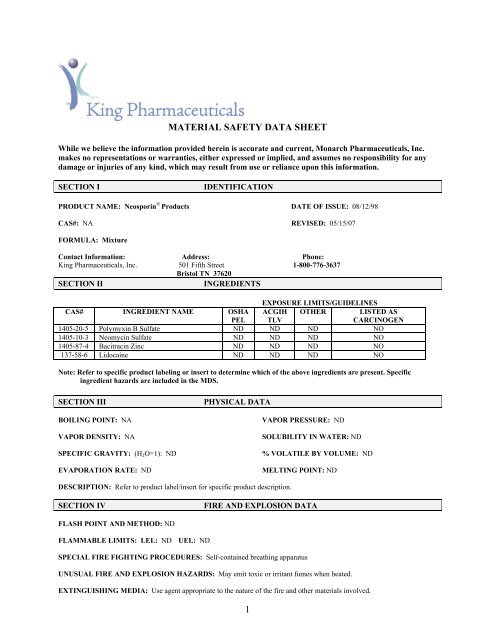 MATERIAL SAFETY DATA SHEET 1 - Pfizer