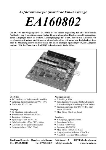 Infos zur EA-Karte 16/08/2002 - Cnc-step.de