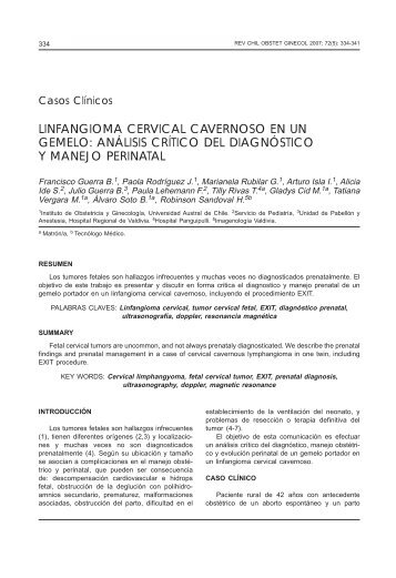 linfangioma cervical cavernoso en un gemelo: análisis ... - SciELO