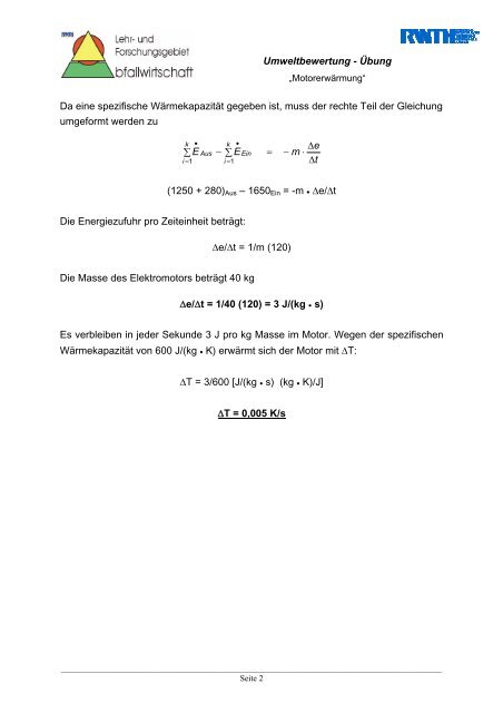 Umweltbewertung - Übung Beispiel Energiebilanz eines ...