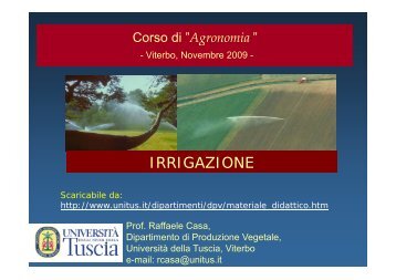 Corso di Agronomia - Irrigazione - Fertirrigazione