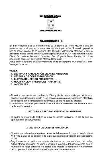 ACTA SESION ORD. N31 2012.pdf - Ilustre Municipalidad San ...