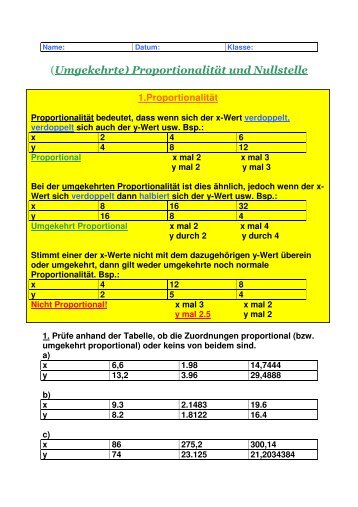 (Umgekehrte) Proportionalität und Nullstelle