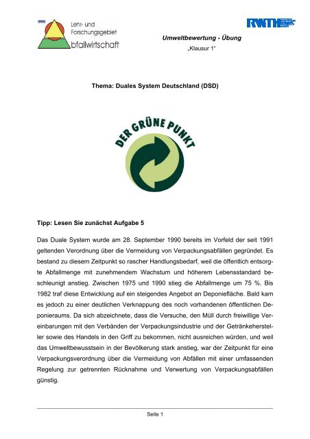 Umweltbewertung - Übung Thema: Duales System Deutschland ...