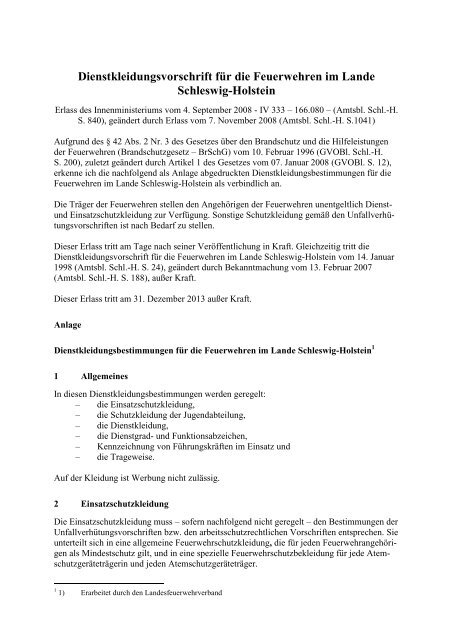 Dienstkleidungsvorschrift für die Feuerwehren