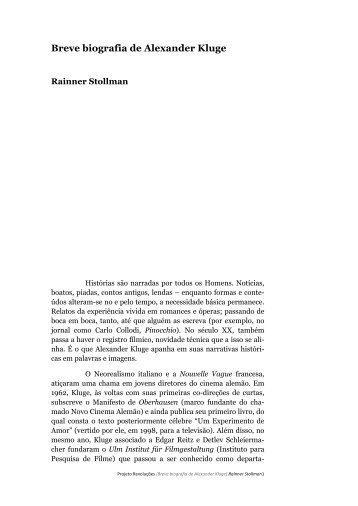 Breve biografia de Alexander Kluge por Rainer Stollman - Revoluções