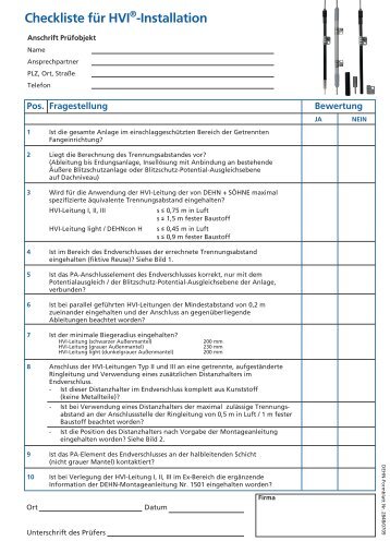 Checkliste für HVI -Installation - Dehn + Söhne Blitzschutzsysteme