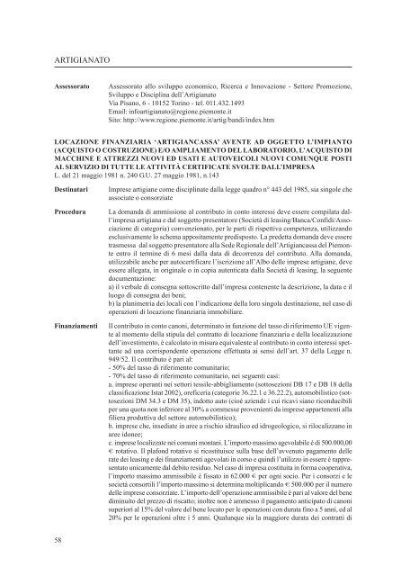 guida ai finanziamenti regionali - Consiglio regionale del Piemonte