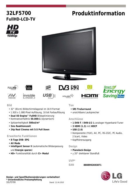 32LF5700 Produktinformation FullHD-LCD-TV - LG Electronics