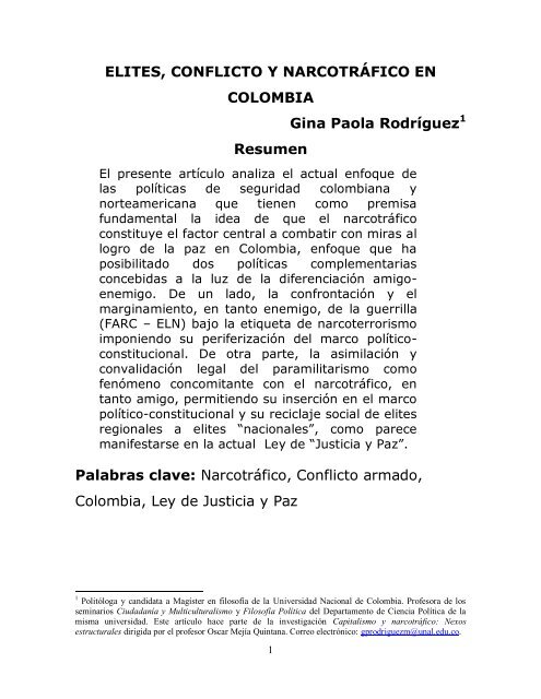 elites, conflicto y narcotráfico en colombia - Otra Mirada del Conflicto