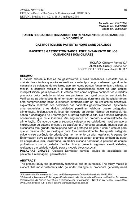 Cuidado Domiciliar Em Pacientes Gastrostomizados Unieuro