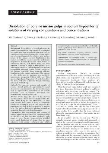 Dissolution of porcine incisor pulps in sodium hypochlorite