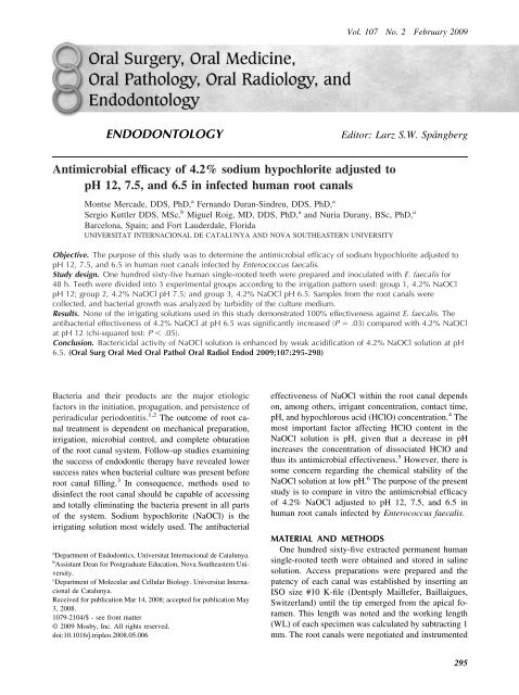 Antimicrobial efficacy of 4.2% sodium hypochlorite adjusted to pH 12 ...