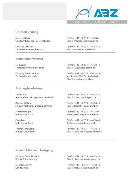 Geschäftsleitung Technischer Vertrieb ... - ABZ Handels GmbH