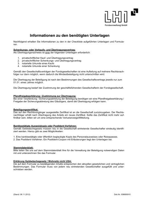 Checkliste Schenkung-Verkauf für Anleger_Stand 06.11.12