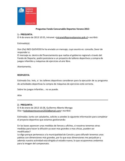 Preguntas Fondo Concursable Deportes Verano 2013 - Gobierno ...