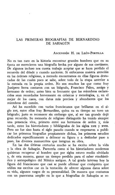 LAS PRIMERAS BIOGRAFÍAS DE BERNARDINO DE SAHAGÚN No