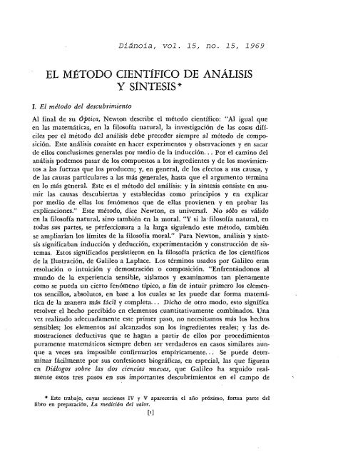 EL MÉTODO CIENTíFICO DE ANÁLISIS Y SlNTESIS* - Diánoia