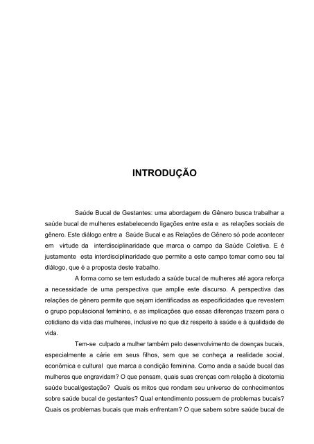 Saúde Bucal de Gestantes: uma Abordagem de Gênero