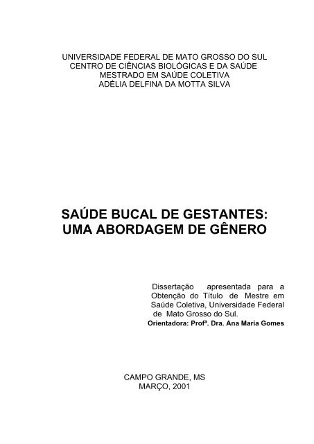 Saúde Bucal de Gestantes: uma Abordagem de Gênero