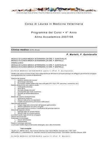 Corso di Laurea in Medicina Veterinaria Programma dei - Facoltà di ...