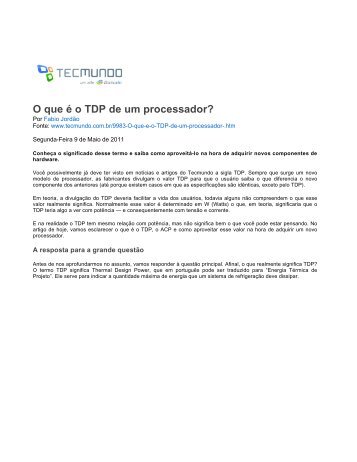 O que é o TDP de um processador? - TecMundo