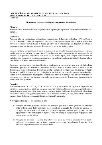 Sistemas de proteção em higiene e segurança do trabalho Objetivo ...