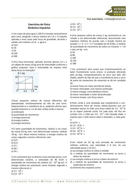 Exercícios de Física Dinâmica Impulsiva - Futuro Militar