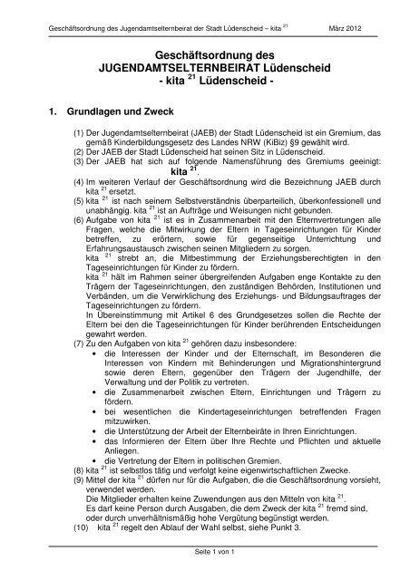 Geschäftsordnung kita 21 - Stadt Lüdenscheid
