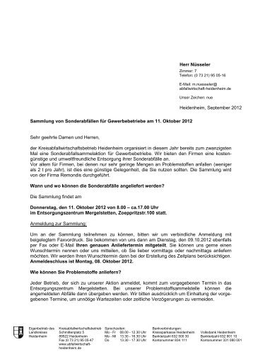 Anschreiben an Betriebe - Kreisabfallwirtschaftsbetrieb