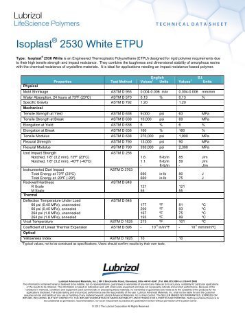 Isoplast 2530 White ETPU - Lubrizol